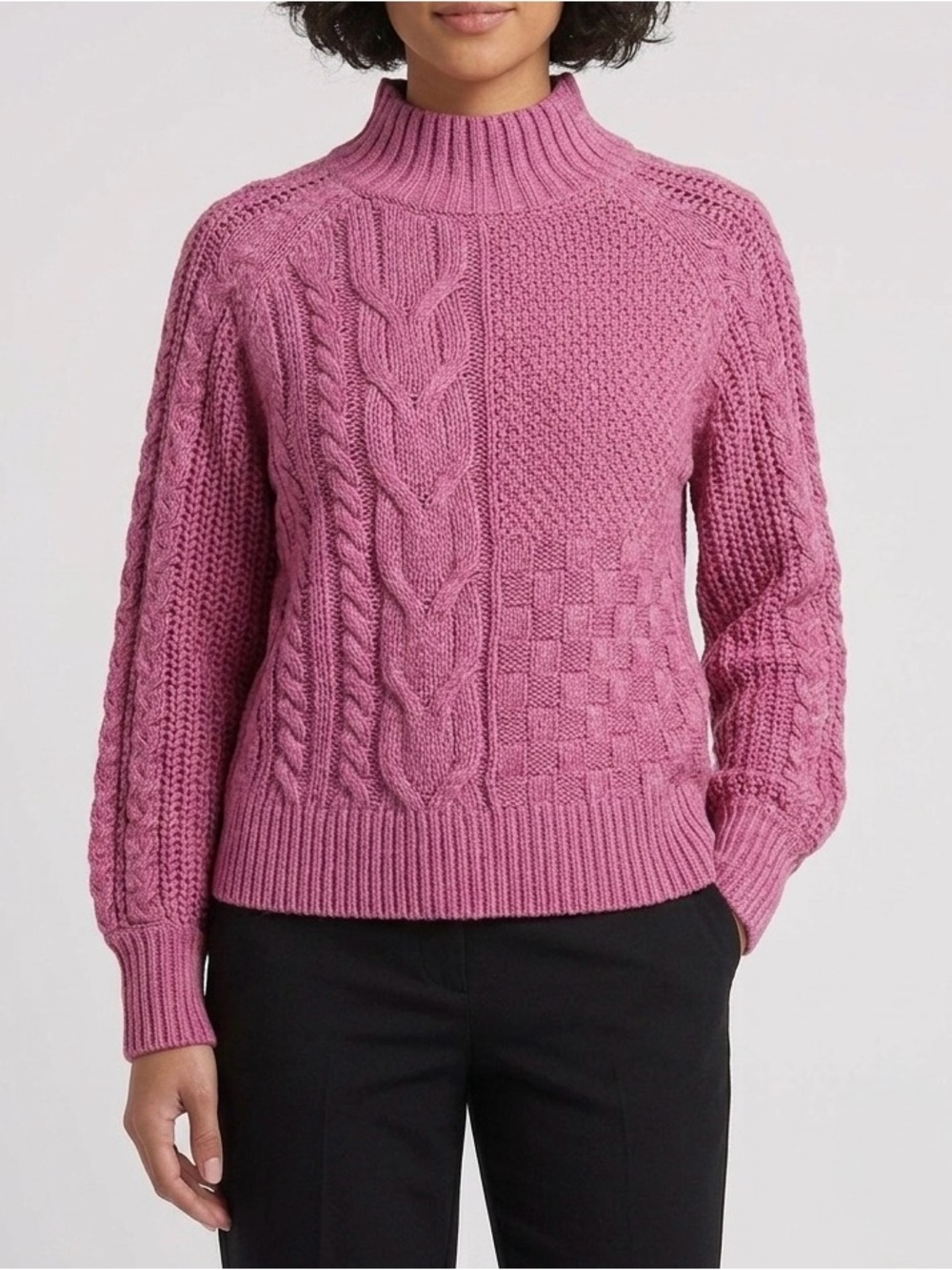 Sundance Cable Knit Mock Neck Sweater - Magenta